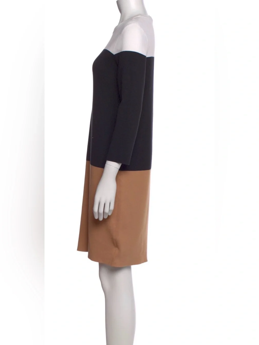 Michael Kors Long Sleeve Colorblock Sheath Dress in White, Black & Brown